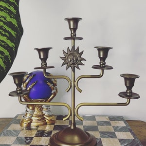 RARE Brass Sun Candelabra - 5 Arm Candlestick Holder