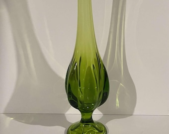 Jarrón colgante de cristal vikingo verde, jarrón con pedestal MCM (23,5")