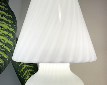 Murano Mushroom lamp white swirl glass 16.5" tall