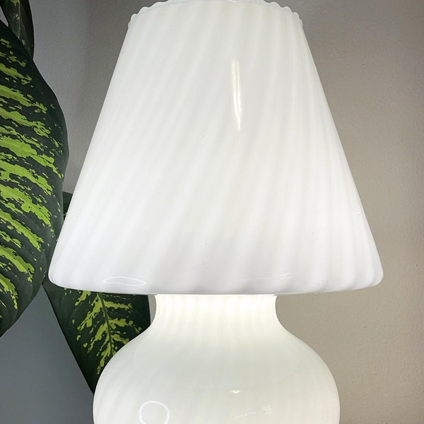 Murano Mushroom lamp white swirl glass 16.5" tall