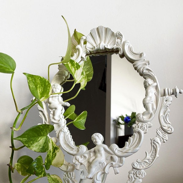 Mirror vintage table psyche, white patinated mole, shimmer, shabby chic