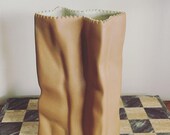 ROSENTHAL  Ceramic Vase in Paper Bag Design, Brown 9 inch tall  - Do Not Litter Collection