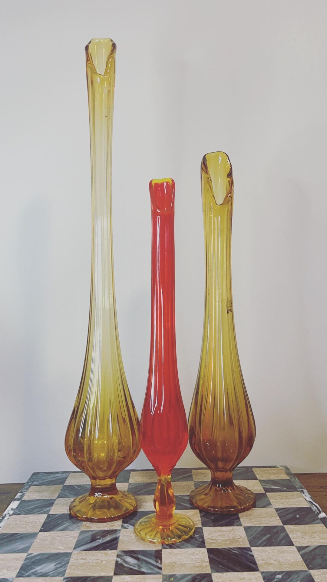MCM Art Glass Vases/ Stretch Swung Vase/ Vintage Home Decor / Ombre
