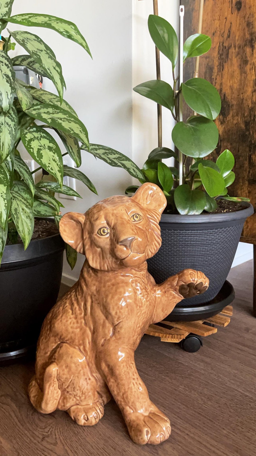 Vintage Ceramic Life Sized Lion Cub Statue Etsy