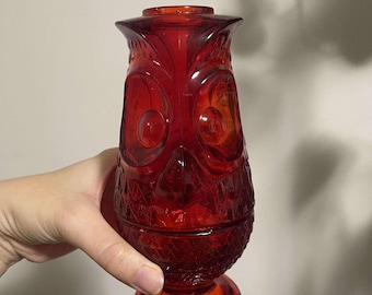 Viking Owl Fairy Lamp, Viking Glass Ruby Red Owl Glimmer Fairy Lamp, Owl Tea Light Holder, Mid Century Modern Glass, Red Owl Fairy Lamp