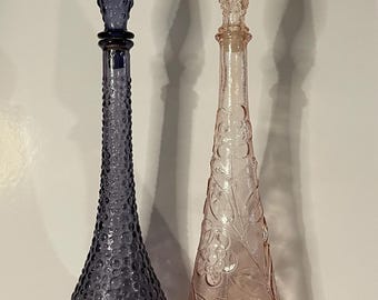 Pink Empoli glass genie bottle, rare, stopper included- hobnail