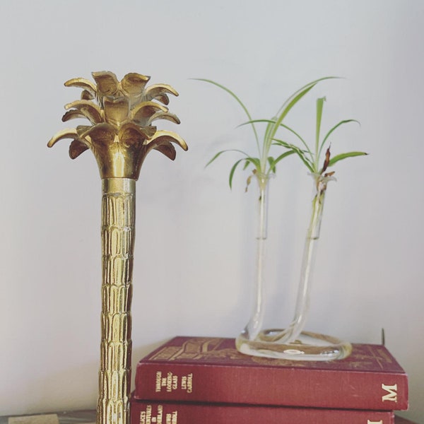 Vintage solid brass palm tree candlestick holder Hollywood regency palm beach regency boho