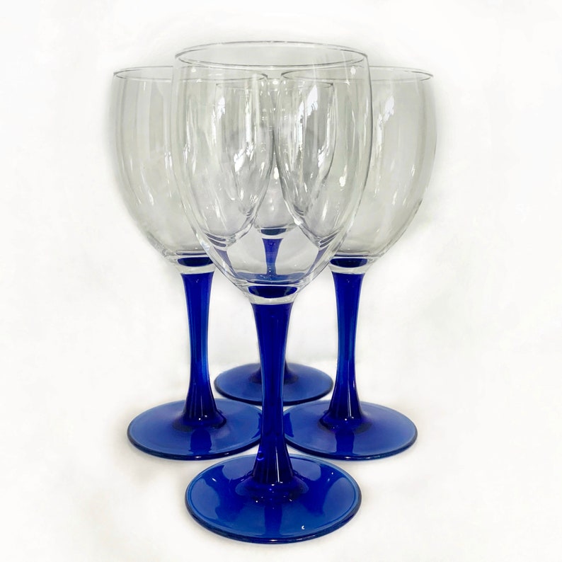 Luminarc neptune Cobalt Blue Stemmed Wine Glasses 8oz Etsy