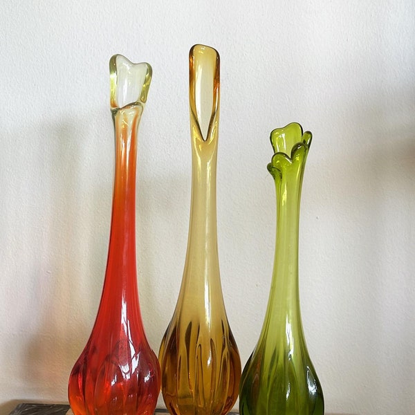 Vintage Viking swung vases, amber, amberina and green , pick a piece
