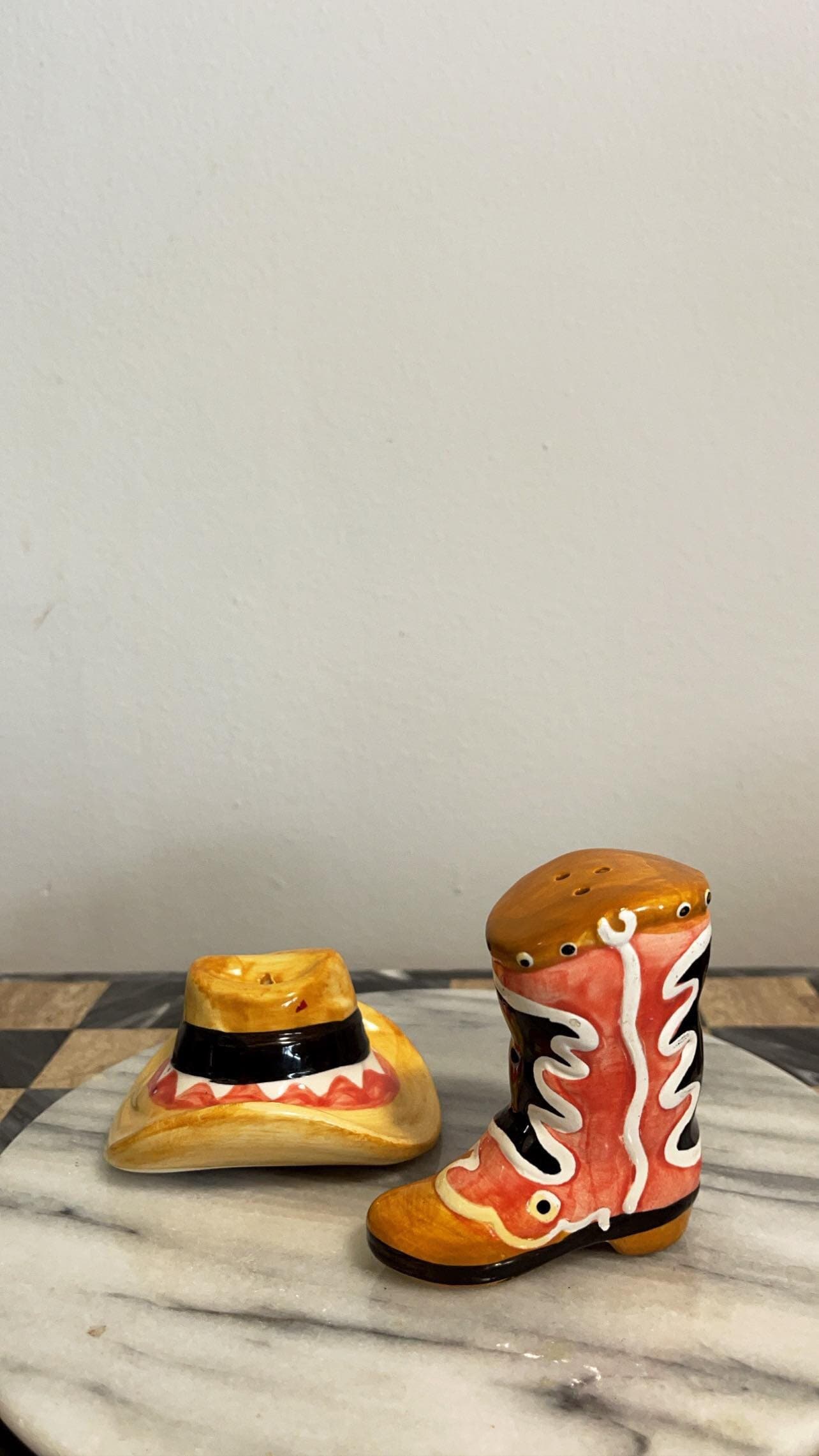 Fancy Cowboy Boot Salt and Pepper Shaker Set or Decorative Display Stand  Figurine with Spur & Texas Star for Country Western Kitchen Decor and Table