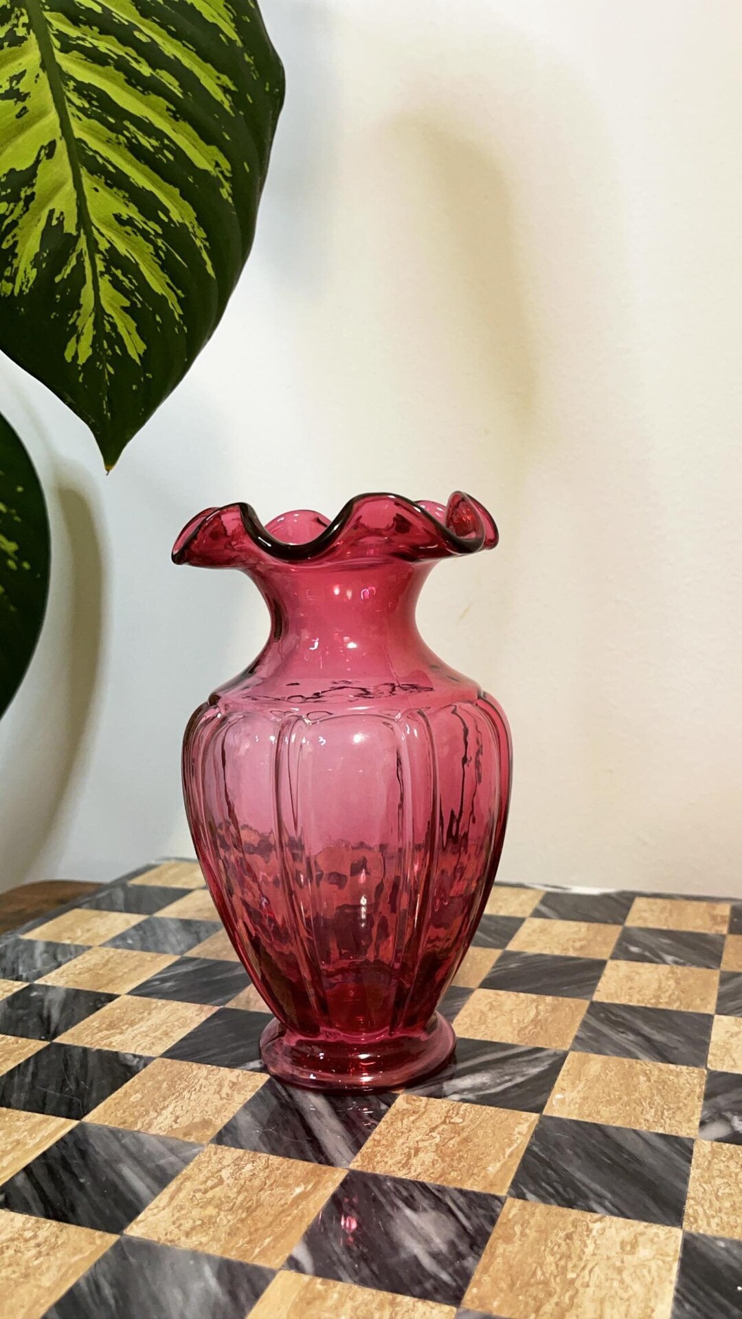 Vintage Cranberry Glass Vase Etsy