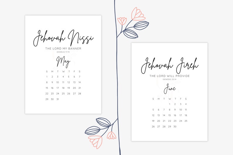 2022 Printable Christian Calendar Names of God Sunday Start Etsy