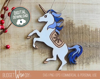 Ornament Cut Files SVG - Unicorn SVG Ornament - Ornament Files Laser Cutters - Digital File - Glowforge