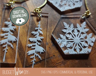 Boucle d’oreille SVG - Arbres Flocons de neige Boucles d’oreilles Fichier coupé - PNG - Fichier numérique Cricut - Arbres & flocons de neige SVG