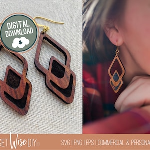Earring SVG - Wood Earrings Cut File - PNG - Cricut Digital File - Geometric Earring SVG