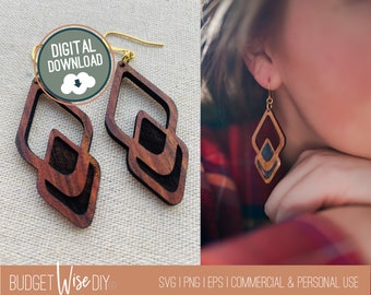 Boucle d’oreille SVG - Boucles d’oreilles en bois Cut File - PNG - Fichier numérique Cricut - Boucle d’oreille géométrique SVG