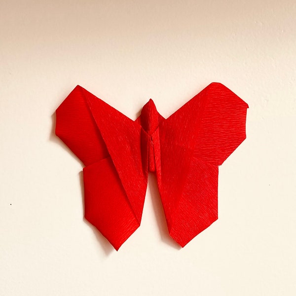 Papillons en papier crépon rouge, origami fait main, édition de Noël, lot de 6