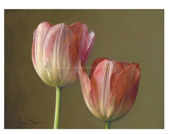 Zwei Tulpen - Stillleben - Ölgemälde - Giclée - Druck vom Original - Realistische Kunst - Florale Kunst - Blume - Kunstdruck - Wanddekor