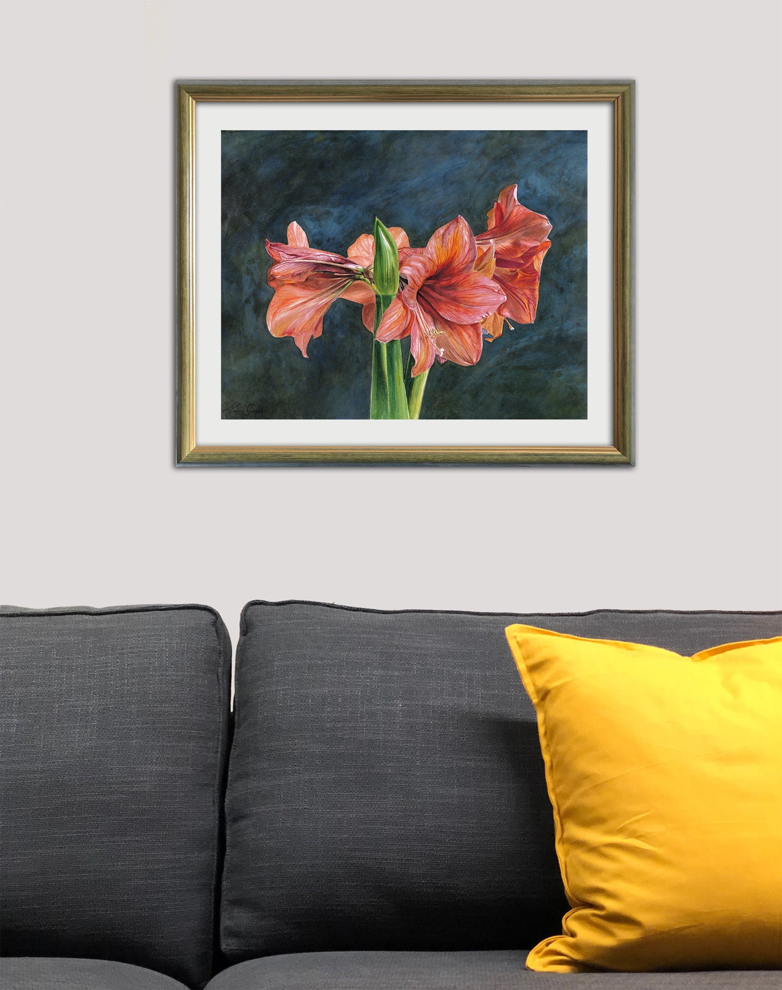 Fine Art Print Amaryllis Floral Watercolor Giclée Realistic Fine Art