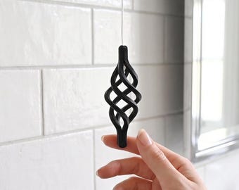 Dekorativer Lichtschalter aus Metall – Moderne Zugschnur für Badezimmer/Dusche – Skulpturales, gedrehtes Design – Schwarz oder Zinn
