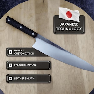 Handmade Ultra Sharp Japanese Chef Knife, Steel Knife with Engraving, Personalized Cooking Tool, Unique Gift for Him or Groomsmen