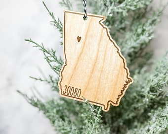 Georgia Zip Code Wood Ornament | Customized With Your Town | Personalized Local Ornament | State Hometown Ornament