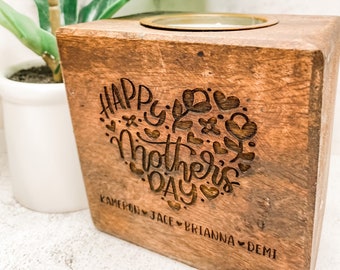 Personalized Wood Sugar Mold Candle With Names, Mother’s Day Gift From Son