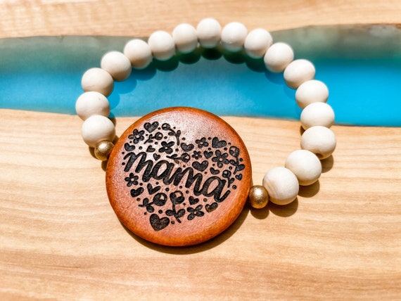 Mothers Day Wood Beaded Bracelet, Gift for Mom From Son
