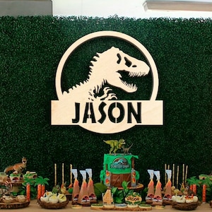 Dinosaur Name Sign, Jurassic World Park Domination Wood Wall or Door Hanger T Rex Laser Cut Kids Room