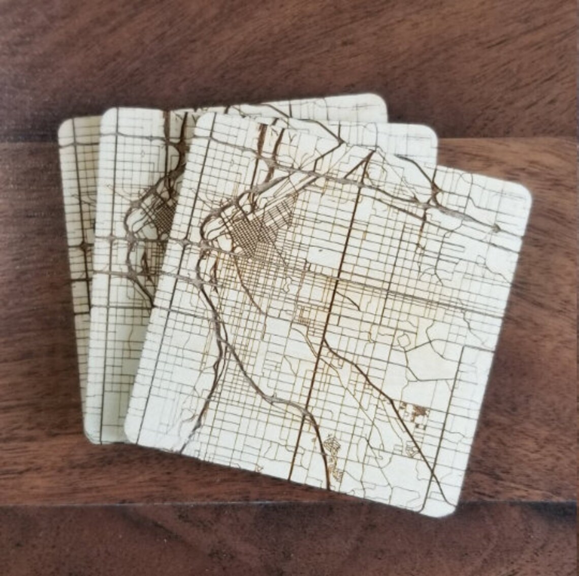 Livingston New Jersey Street Map Coasters Engraved Wood Etsy