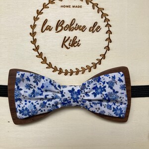 Bow tie child wood and print type liberty Periwinkle Blue