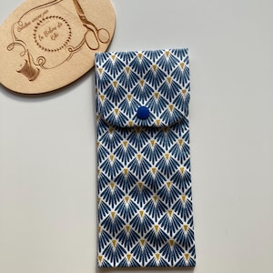 Zahnbürsten- und Zahnpastabeutel aus marineblauer und gelber Papyrus-beschichteter Baumwolle
