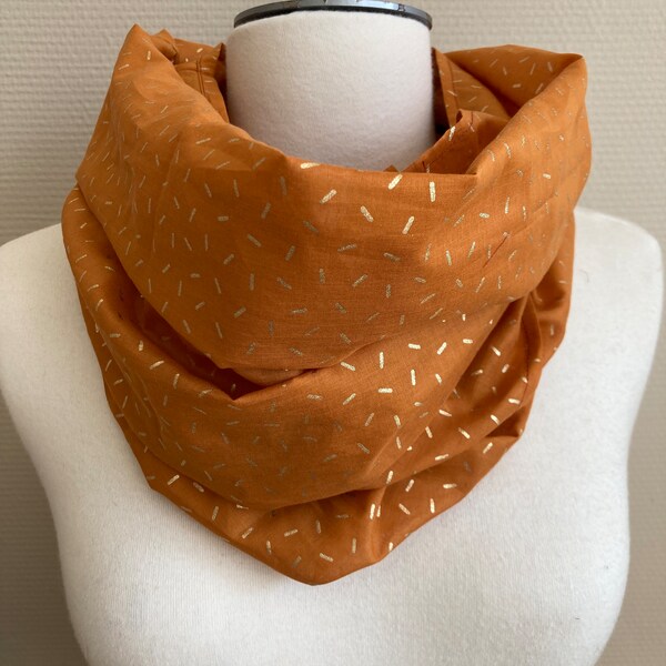 Tour de cou / Snood en  gaze de coton Caramel et or