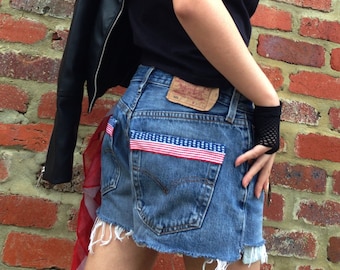 Upcycled Levi's American Flag Distressed Shorts Cut-Offs