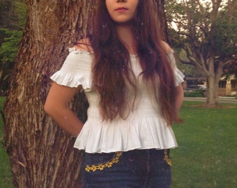 Upcycled Sunflower Jeans Zara Skinny Leg Size 12 Hippie Boho Vintage-Inspired Denim