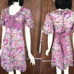 1970s Vintage Dress Angel Sleeve SSW AU Size 10 Floral Purple Lavender