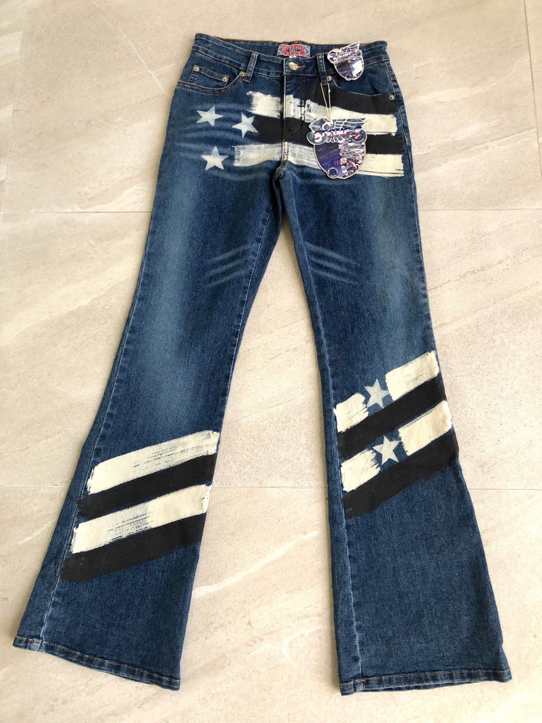 US Flag Flares Jeans Denim United States Stars & Stripes Vintage 2000s