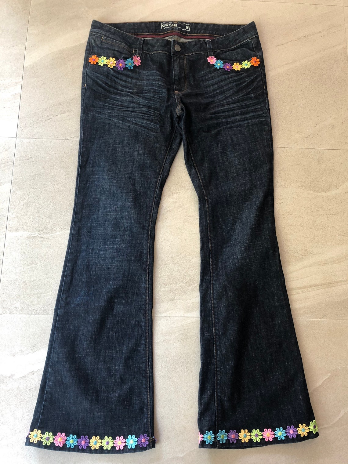 Upcycled Flares Hippie Multicoloured Daisy Jeans Flares Wide | Etsy