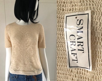 1960s Vintage Deadstock Crochet Acrylic Hippie Boho Top NUEVO con TAGS Algodón AUS Talla 8 10 12