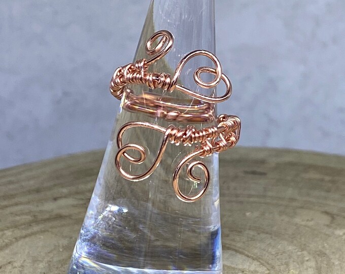 Double Heart Wire Wrapped Ring, Copper Ring, Heart Ring, Adjustable Ring, Copper Heart Ring, Solid Copper Ring