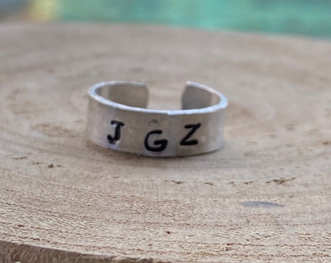 Custom Hand Stamped Aluminum Adjustable Ring - Personalized Stamped Ring