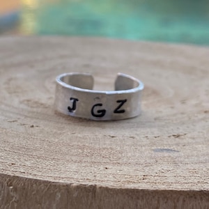 Custom Hand Stamped Aluminum Adjustable Ring - Personalized Stamped Ring