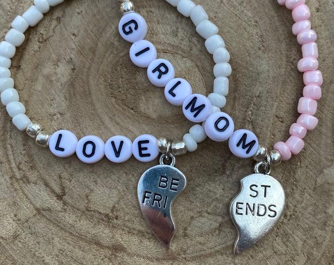 Pair of Personalized Custom Beaded Best Friend Charm Name Bracelet, BFF Bracelet, Best Friend Charm Bracelet - Personalized Gift