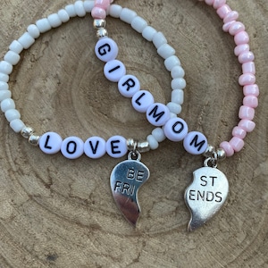 Pair of Personalized Custom Beaded Best Friend Charm Name Bracelet, BFF Bracelet, Best Friend Charm Bracelet - Personalized Gift