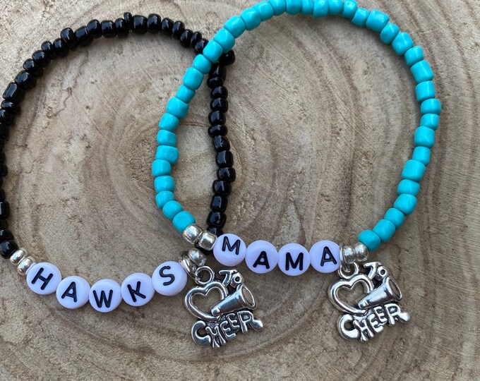 Personalized Cheer Charm Beaded Name Bracelet, Cheer Bracelet, Personalized Gift