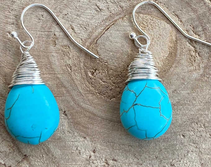 Blue  howlite teardrop turquoise colored earrings, dangle earrings, earrings,