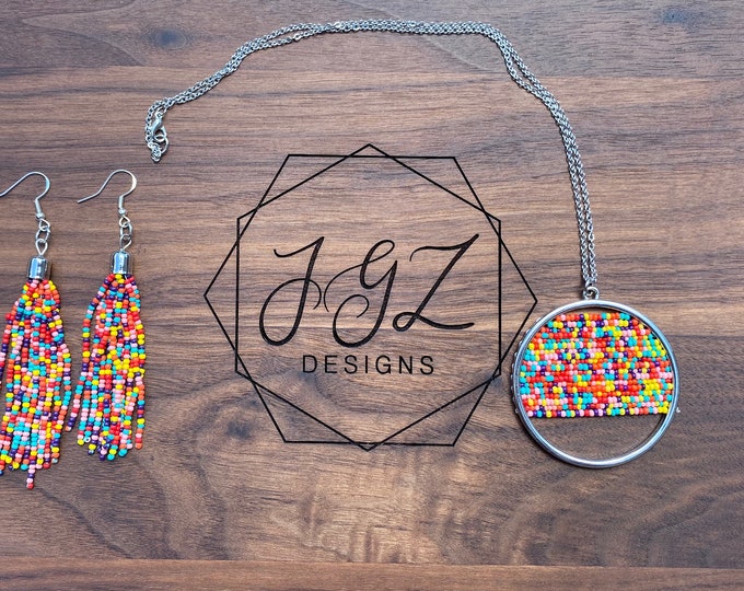 Beaded earring and necklace set, beaded drop earring, beaded pendant necklace, beaded dangle earrings, earrings, beaded tassel earrings