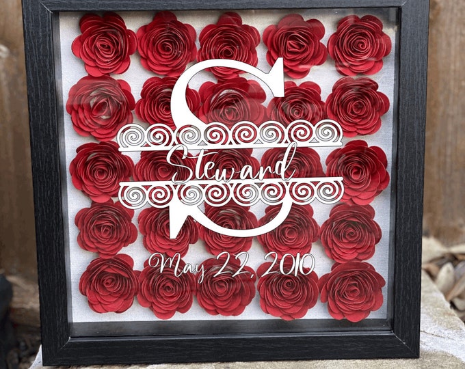 9x9 Shadow Box, Personalized Gifts, Wedding Shadow Box, Paper Flower Shadow Box, Heart Flower Shadow Box, Bridal Gifts, Wedding Gifts