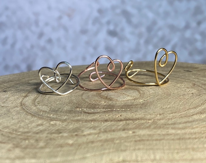 Adjustable Heart Wire Ring, Love Ring, heart ring, adjustable ring, Midi Ring, silver heart ring, gold heart ring, rose gold heart ring