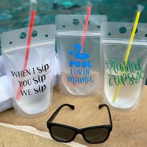 Drink Pouches | Juice Pouches | Alcohol Drink Pouches | Reusable Drink Pouch | Pool Party Cup | Adult Juice Pouch | Party Cups | Beach Life
